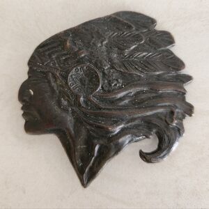 Vintage Native American Cheif Head Bronze Color Belt Buckle Western